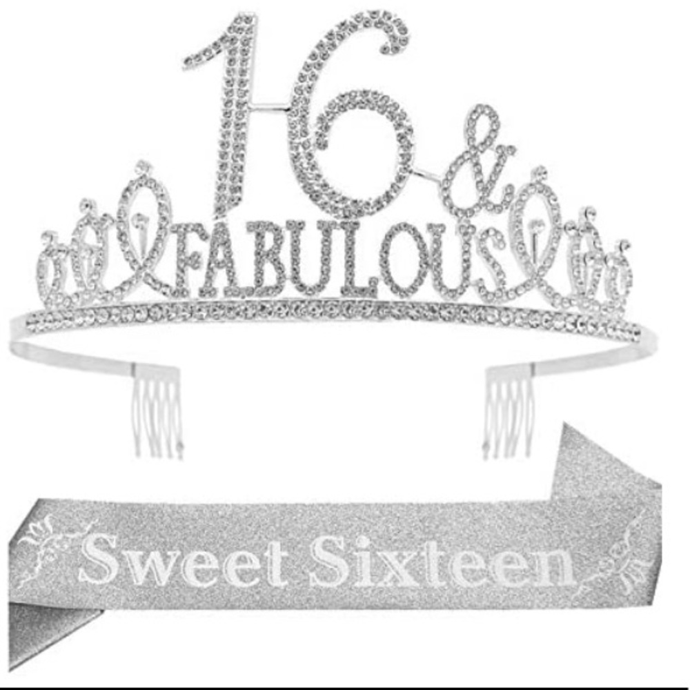 Sweet Sixteen Sash and Tiara Silver